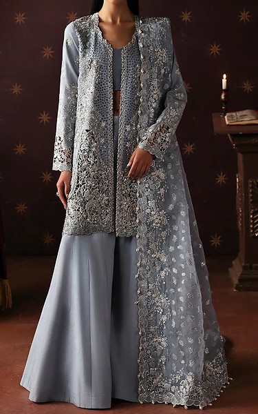 Afrozeh Blue Organza Suit | Pakistani Embroidered Chiffon Dresses USA- Image 1