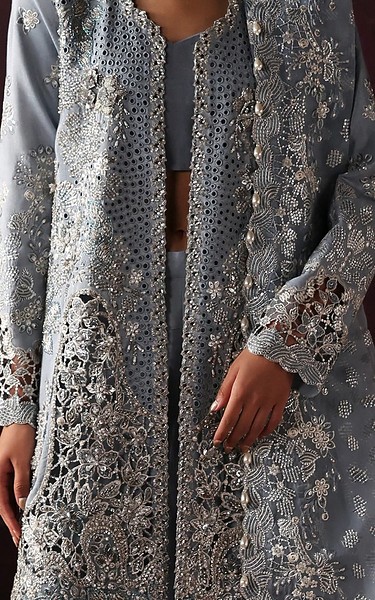 Afrozeh Blue Organza Suit | Pakistani Embroidered Chiffon Dresses USA- Image 3