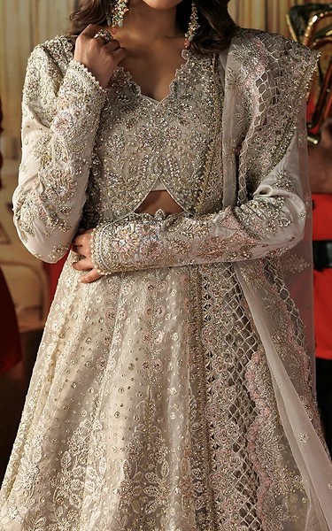 Afrozeh Pastel Grey Organza Suit | Pakistani Embroidered Chiffon Dresses USA- Image 3