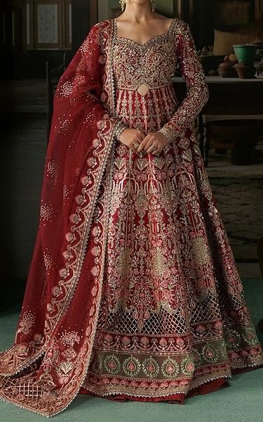 Afrozeh Maroon Raw Silk Suit | Pakistani Embroidered Chiffon Dresses USA- Image 1