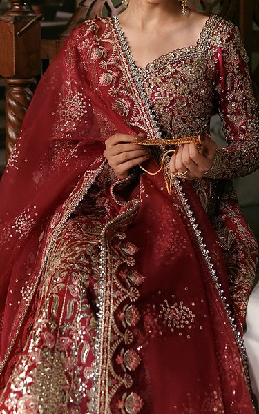 Afrozeh Maroon Raw Silk Suit | Pakistani Embroidered Chiffon Dresses USA- Image 2