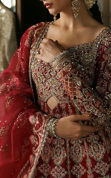 Afrozeh Maroon Raw Silk Suit | Pakistani Embroidered Chiffon Dresses USA- Image 3