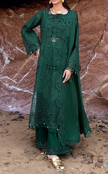 Afsanah Bottle Green Lawn Suit | Pakistani Lawn Dress in USA- Image 1
