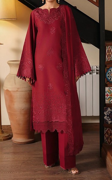 Afsanah Vivid Burgundy Lawn Suit | Pakistani Lawn Dress in USA- Image 1