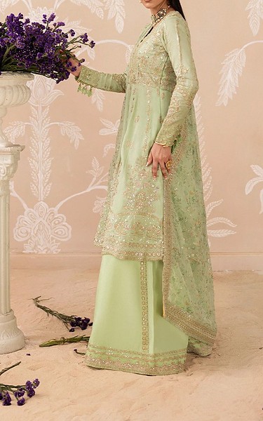 Aik Pale Green Silk Suit | Pakistani Embroidered Chiffon Dresses USA- Image 2