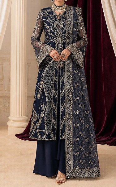 Aik Navy Organza Suit | Pakistani Embroidered Chiffon Dresses USA- Image 1