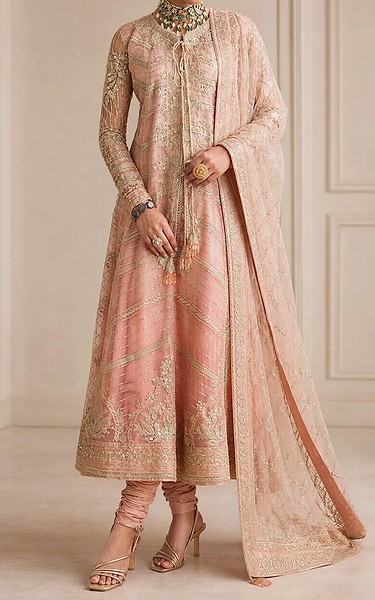 Aik Light Pink Net Suit | Pakistani Embroidered Chiffon Dresses USA- Image 1