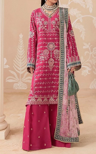 Aik Dark Pink Silk Suit | Pakistani Embroidered Chiffon Dresses USA- Image 2