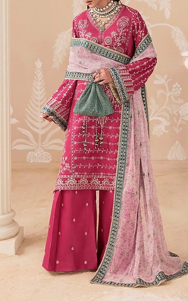 Aik Dark Pink Silk Suit | Pakistani Embroidered Chiffon Dresses USA- Image 3