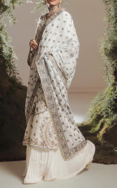 Aik Off White Silk Suit | Pakistani Embroidered Chiffon Dresses USA- Image 3