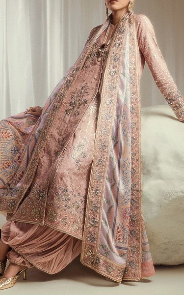 Aik Cavern Pink Silk Suit | Pakistani Embroidered Chiffon Dresses USA- Image 3