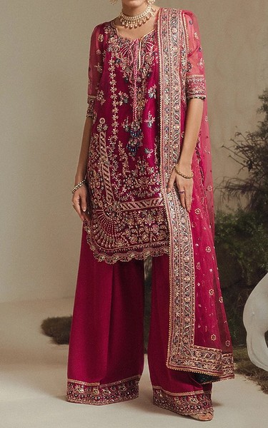 Aik Dark Pink Organza Suit | Pakistani Embroidered Chiffon Dresses USA- Image 1