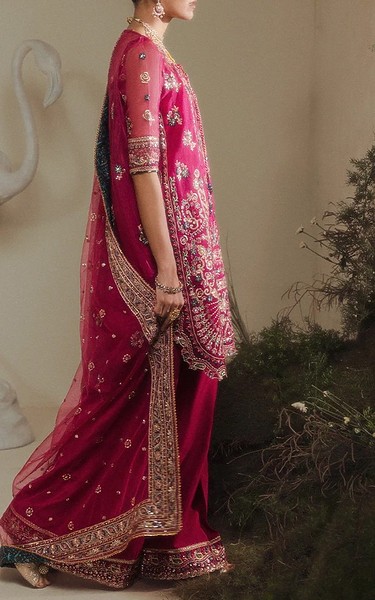 Aik Dark Pink Organza Suit | Pakistani Embroidered Chiffon Dresses USA- Image 2
