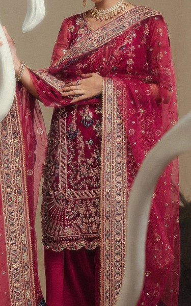 Aik Dark Pink Organza Suit | Pakistani Embroidered Chiffon Dresses USA- Image 3