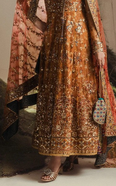Aik Dull Orange Net Suit | Pakistani Embroidered Chiffon Dresses USA- Image 1