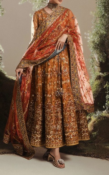 Aik Dull Orange Net Suit | Pakistani Embroidered Chiffon Dresses USA- Image 3