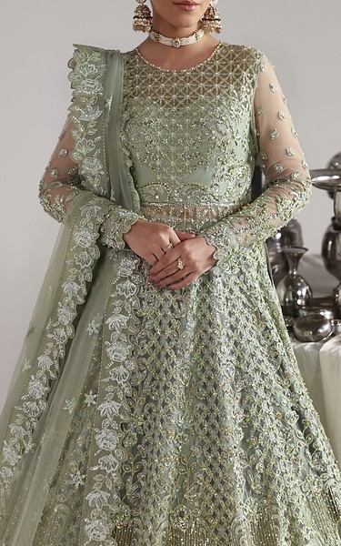 Akbar Aslam Summer Green Net Suit | Pakistani Embroidered Chiffon Dresses USA- Image 2