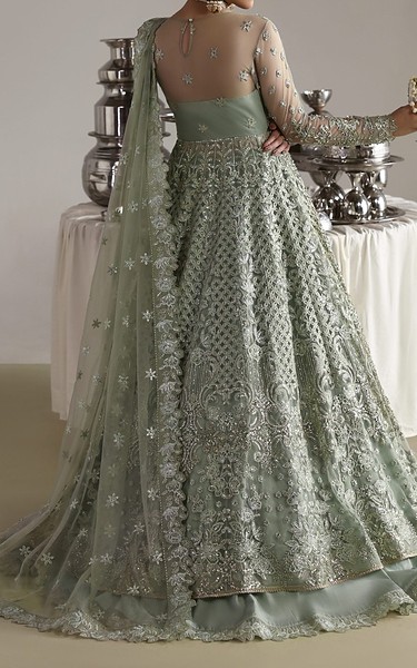 Akbar Aslam Summer Green Net Suit | Pakistani Embroidered Chiffon Dresses USA- Image 3