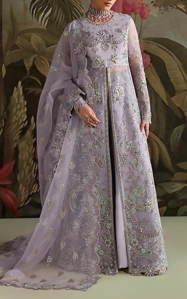 Akbar Aslam Lavender Organza Suit | Pakistani Embroidered Chiffon Dresses USA- Image 1