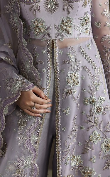 Akbar Aslam Lavender Organza Suit | Pakistani Embroidered Chiffon Dresses USA- Image 2
