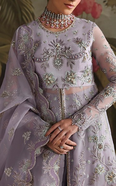 Akbar Aslam Lavender Organza Suit | Pakistani Embroidered Chiffon Dresses USA- Image 3