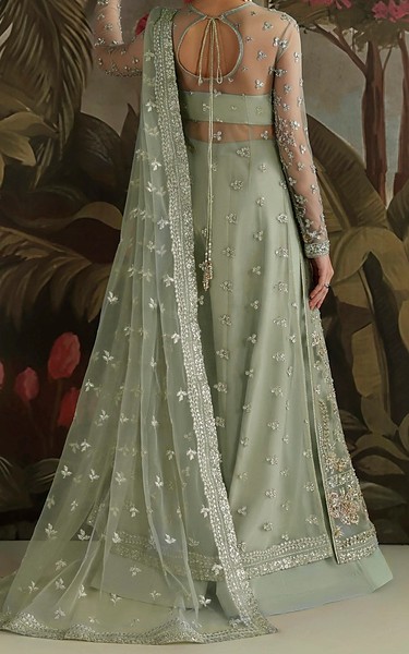 Akbar Aslam Sea Mist Net Suit | Pakistani Embroidered Chiffon Dresses USA- Image 3