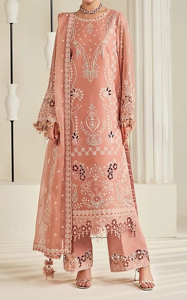 Alizeh Peach Chiffon Suit | Pakistani Embroidered Chiffon Dresses USA- Image 1