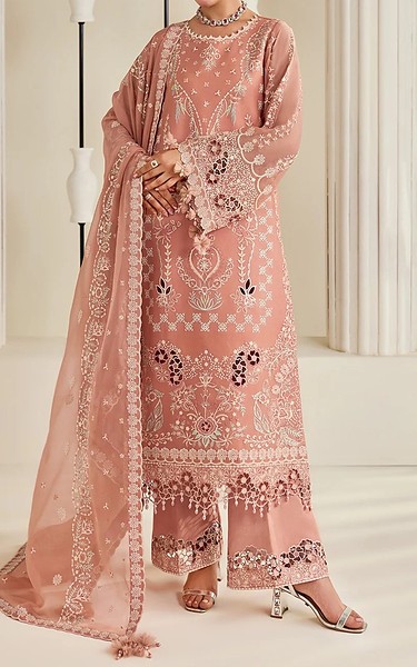 Alizeh Peach Chiffon Suit | Pakistani Embroidered Chiffon Dresses USA- Image 3