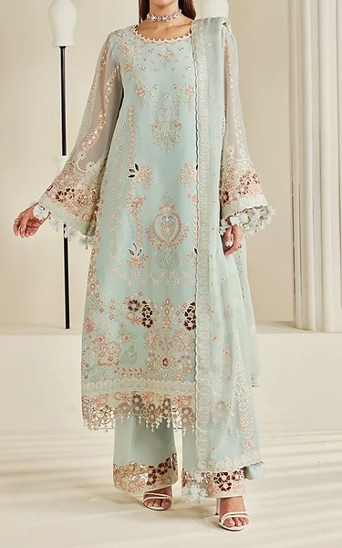 Alizeh Light Turquoise Chiffon Suit | Pakistani Embroidered Chiffon Dresses USA- Image 1