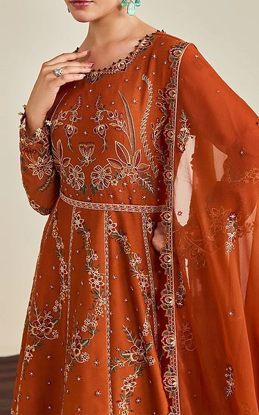 Alizeh Bright Orange Chiffon Suit | Pakistani Embroidered Chiffon Dresses USA- Image 3