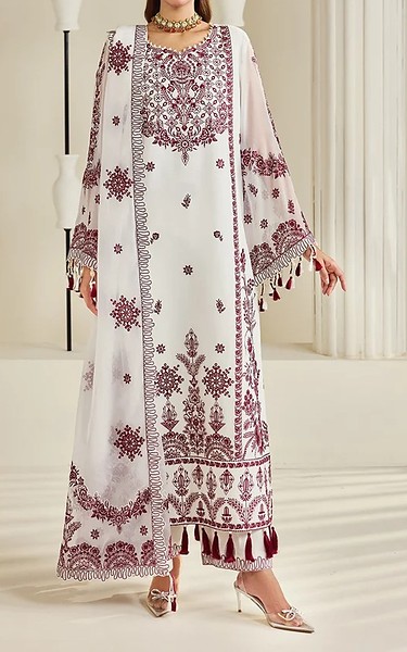 Alizeh Off-white Chiffon Suit | Pakistani Embroidered Chiffon Dresses USA- Image 1