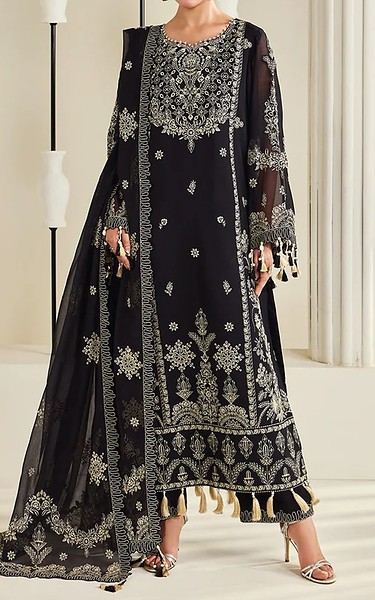 Alizeh Black Chiffon Suit | Pakistani Embroidered Chiffon Dresses USA- Image 1