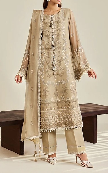 Alizeh Sand Gold Chiffon Suit | Pakistani Embroidered Chiffon Dresses USA- Image 1