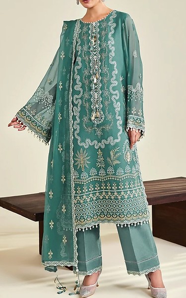 Alizeh Sea Green Chiffon Suit | Pakistani Embroidered Chiffon Dresses USA- Image 1