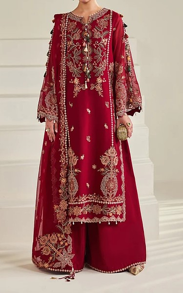 Alizeh Wine Red Chiffon Suit | Pakistani Embroidered Chiffon Dresses USA- Image 1
