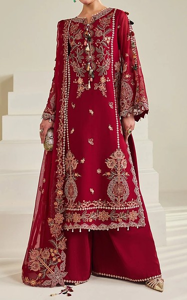 Alizeh Wine Red Chiffon Suit | Pakistani Embroidered Chiffon Dresses USA- Image 3