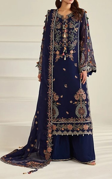 Alizeh Navy Blue Chiffon Suit | Pakistani Embroidered Chiffon Dresses USA- Image 1