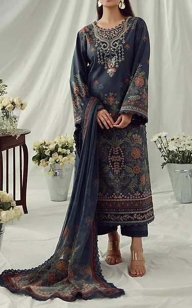 Asim Jofa Dark Grey Cambric Suit | Pakistani Winter Dresses in USA- Image 1