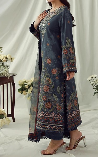 Asim Jofa Dark Grey Cambric Suit | Pakistani Winter Dresses in USA- Image 2