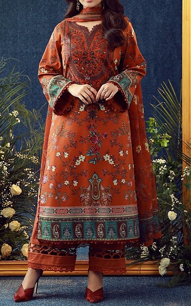 Asim Jofa Rust Cambric Suit | Pakistani Winter Dresses in USA- Image 1