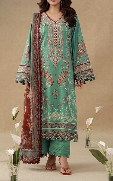 Asim Jofa Light Green Cambric Suit | Pakistani Winter Dresses in USA- Image 1