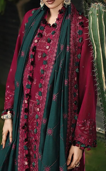 Asim Jofa Magenta Paper Cotton Suit | Pakistani Embroidered Chiffon Dresses USA- Image 2