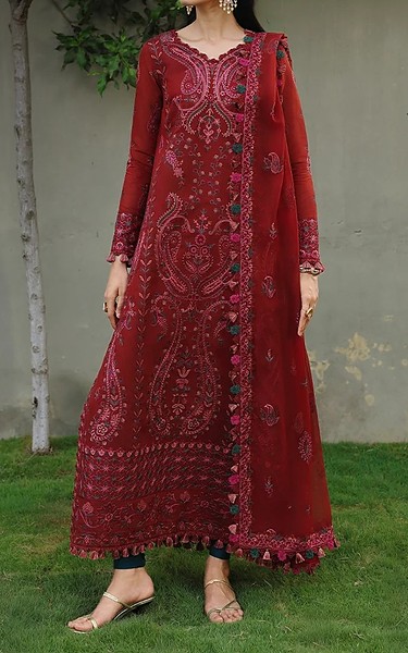 Asim Jofa Scarlet Paper Cotton Suit | Pakistani Embroidered Chiffon Dresses USA- Image 1