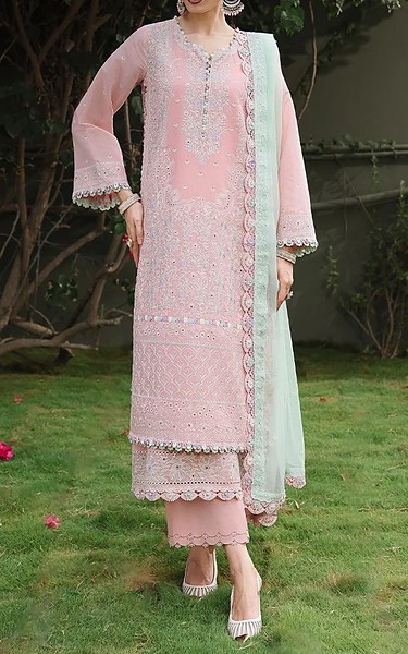 Asim Jofa Peach Paper Cotton Suit | Pakistani Embroidered Chiffon Dresses USA- Image 1