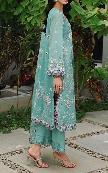 Asim Jofa Green Paper Cotton Suit | Pakistani Embroidered Chiffon Dresses USA- Image 2