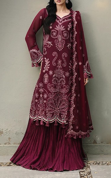 Asim Jofa Magenta Jacquard Suit | Pakistani Embroidered Chiffon Dresses USA- Image 1