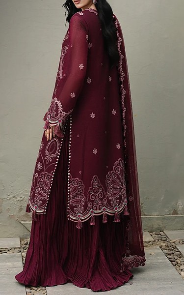 Asim Jofa Magenta Jacquard Suit | Pakistani Embroidered Chiffon Dresses USA- Image 2