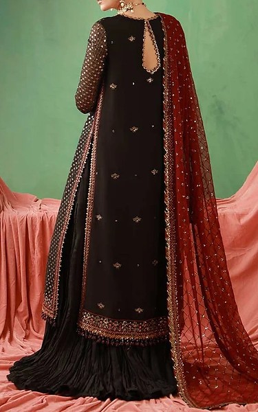 Asim Jofa Black Chiffon Suit | Pakistani Embroidered Chiffon Dresses USA- Image 2