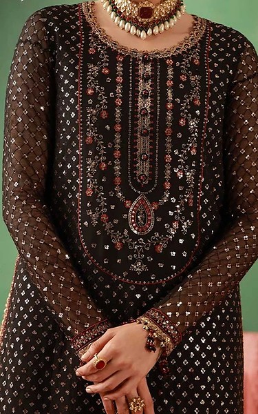 Asim Jofa Black Chiffon Suit | Pakistani Embroidered Chiffon Dresses USA- Image 3