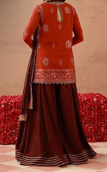 Asim Jofa Rust Silk Suit | Pakistani Embroidered Chiffon Dresses USA- Image 2